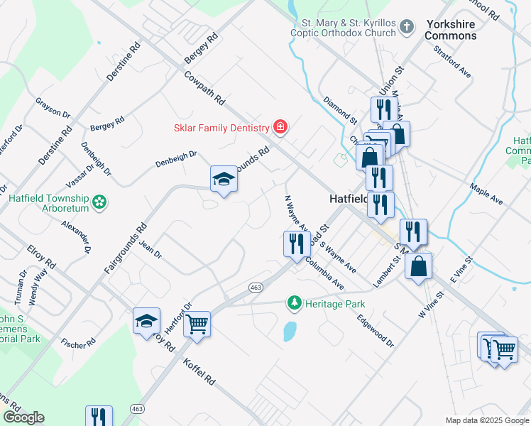 map of restaurants, bars, coffee shops, grocery stores, and more near 210 Jade Drive in Hatfield