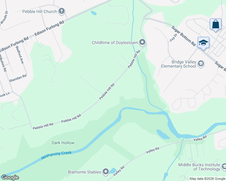 map of restaurants, bars, coffee shops, grocery stores, and more near 1200-1698 Pebble Hill Rd in Doylestown