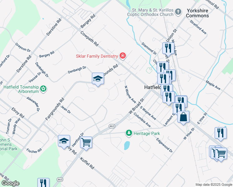 map of restaurants, bars, coffee shops, grocery stores, and more near 210 Jade Drive in Hatfield