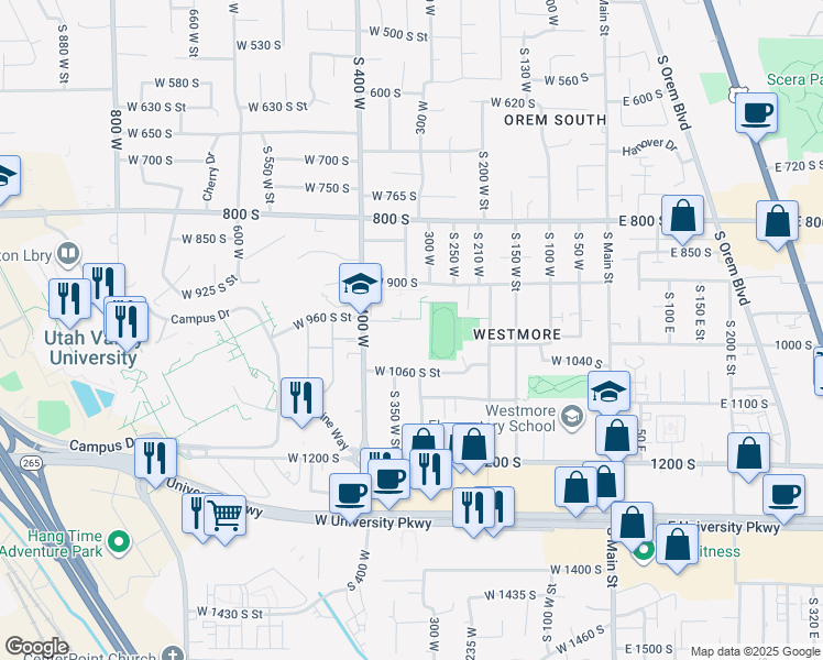 map of restaurants, bars, coffee shops, grocery stores, and more near 951 South 400 West in Orem