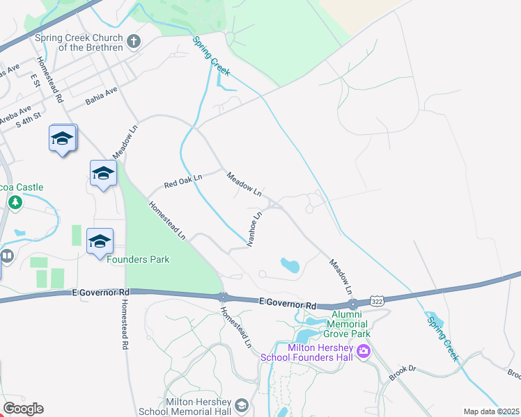 map of restaurants, bars, coffee shops, grocery stores, and more near 335 Ivanhoe Lane in Hershey