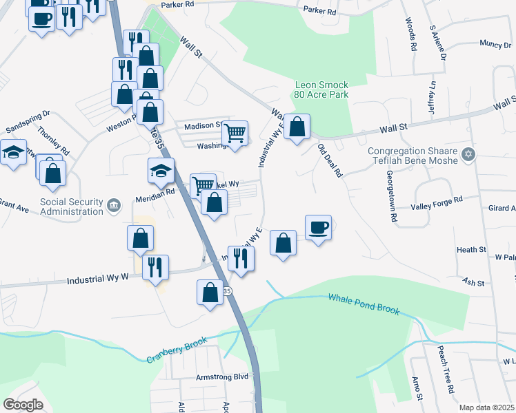 map of restaurants, bars, coffee shops, grocery stores, and more near 3 Industrial Way East in Eatontown