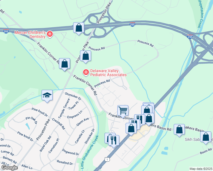 map of restaurants, bars, coffee shops, grocery stores, and more near 201 Eagles Chase Drive in Trenton