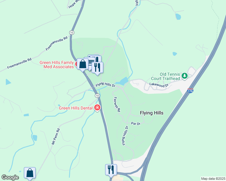 map of restaurants, bars, coffee shops, grocery stores, and more near 10 Fairway Road in Reading