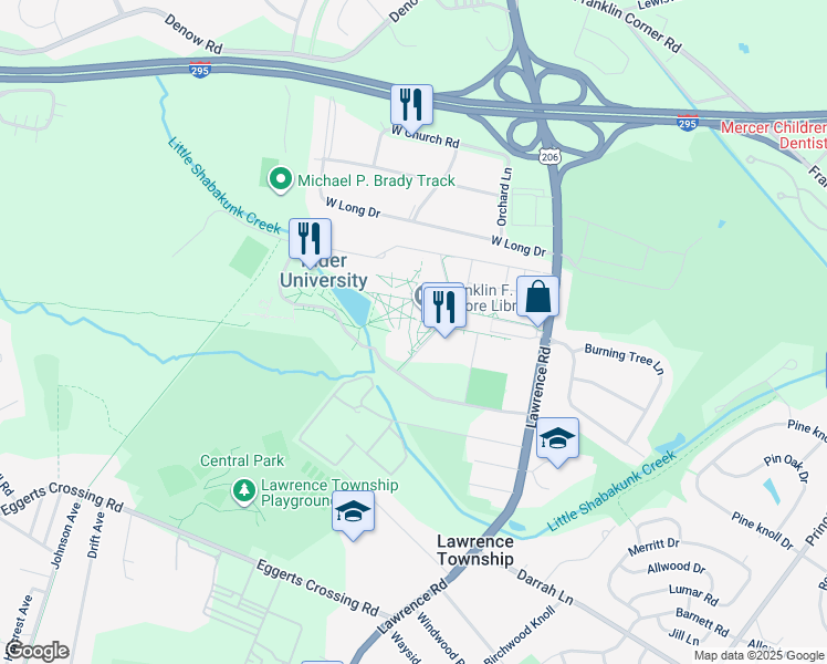 map of restaurants, bars, coffee shops, grocery stores, and more near 2083 Lawrenceville Road in Lawrence Township