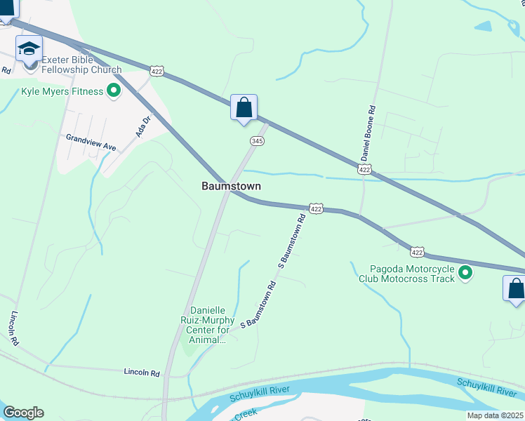 map of restaurants, bars, coffee shops, grocery stores, and more near 158 East Baumstown Road in Birdsboro