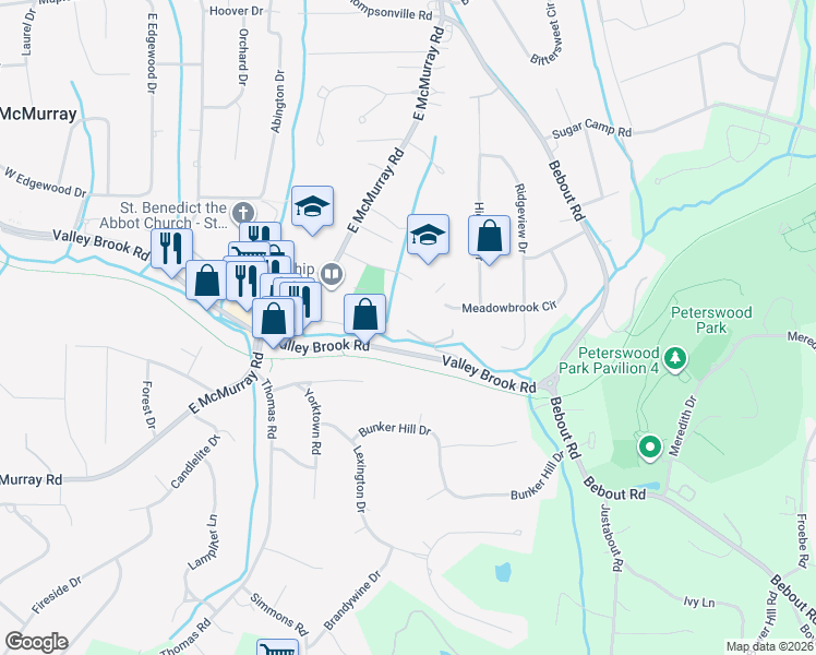 map of restaurants, bars, coffee shops, grocery stores, and more near 539 Valley Brook Road in Venetia