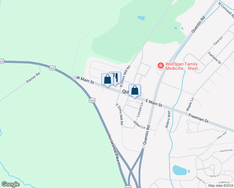map of restaurants, bars, coffee shops, grocery stores, and more near 70 West Main Street in Lebanon