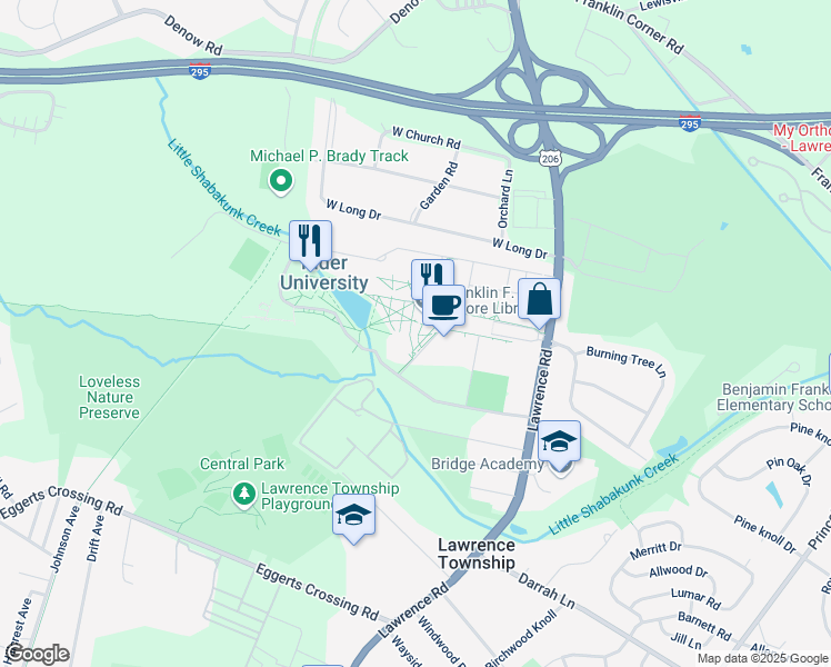 map of restaurants, bars, coffee shops, grocery stores, and more near 2083 Lawrenceville Road in Lawrence Township