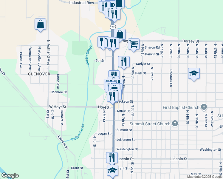 map of restaurants, bars, coffee shops, grocery stores, and more near 1301 North 6th Street in Beatrice