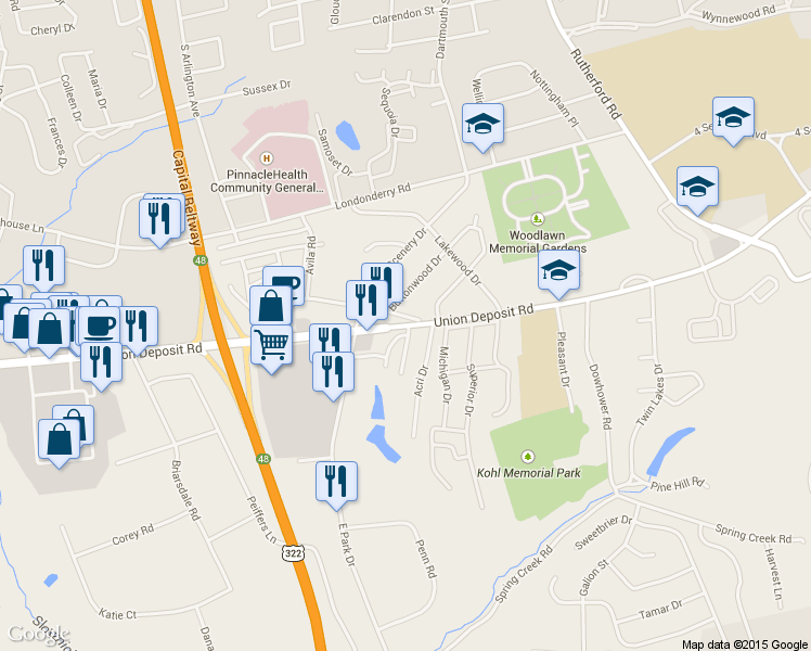 map of restaurants, bars, coffee shops, grocery stores, and more near 4341 Union Deposit Rd in Harrisburg