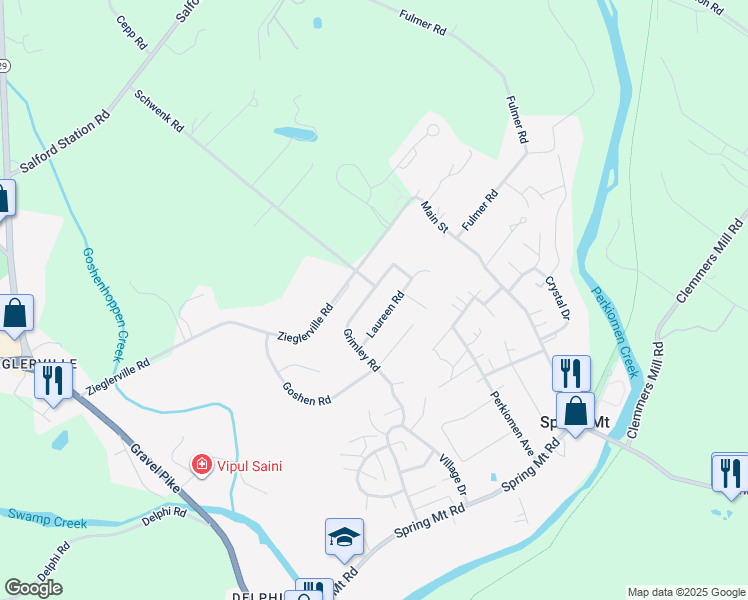 map of restaurants, bars, coffee shops, grocery stores, and more near 239 Grimley Road in Schwenksville