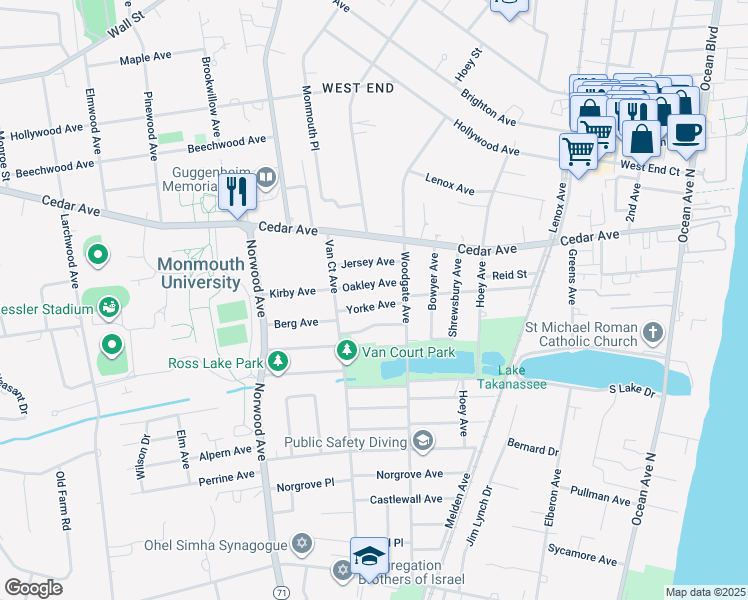 map of restaurants, bars, coffee shops, grocery stores, and more near 312 Oakley Avenue in Long Branch