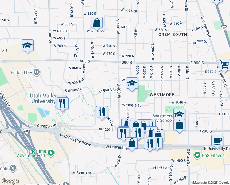 map of restaurants, bars, coffee shops, grocery stores, and more near 442 West 1000 South in Orem