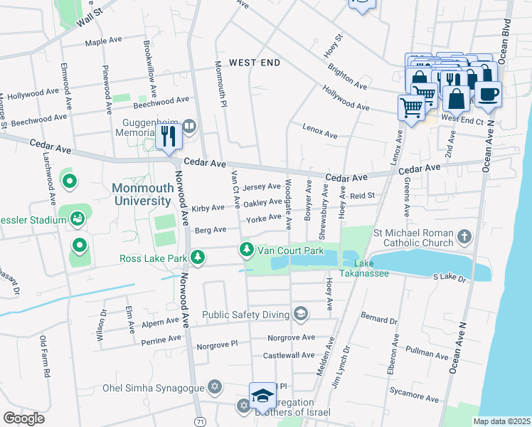 map of restaurants, bars, coffee shops, grocery stores, and more near 312 Oakley Avenue in Long Branch