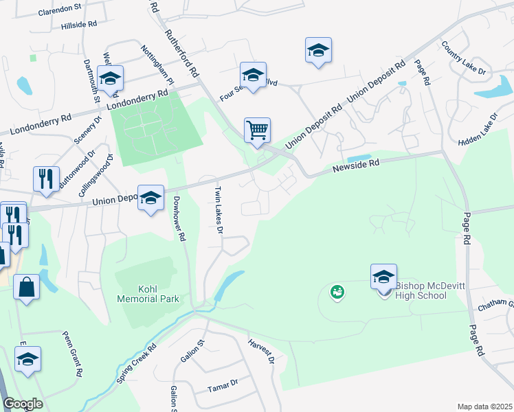 map of restaurants, bars, coffee shops, grocery stores, and more near 103 Leonard Lane in Harrisburg