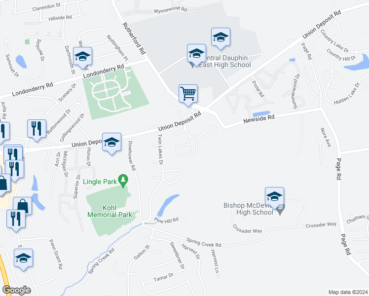 map of restaurants, bars, coffee shops, grocery stores, and more near 103 Leonard Lane in Harrisburg