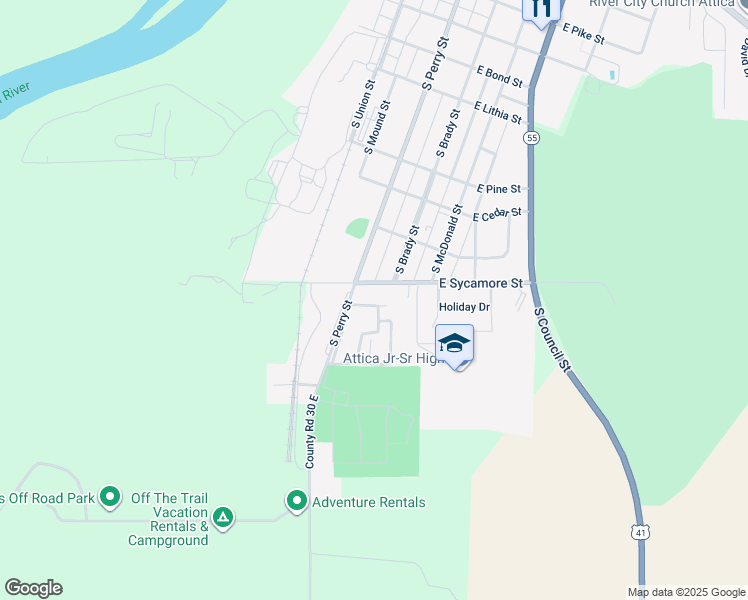 map of restaurants, bars, coffee shops, grocery stores, and more near 105 East Sycamore Street in Attica