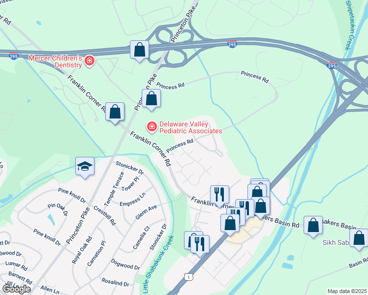 map of restaurants, bars, coffee shops, grocery stores, and more near 201 Eagles Chase Drive in Trenton