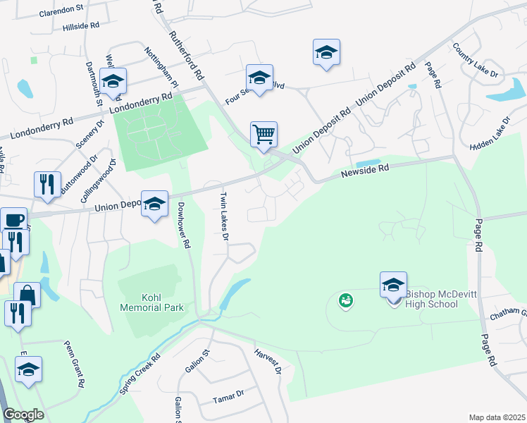 map of restaurants, bars, coffee shops, grocery stores, and more near 103 Leonard Lane in Harrisburg