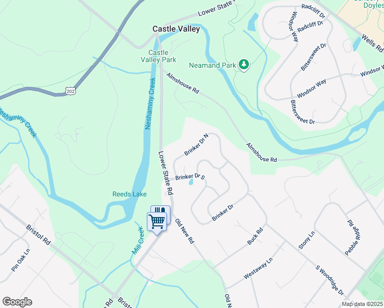 map of restaurants, bars, coffee shops, grocery stores, and more near 12 Brinker Drive in Doylestown