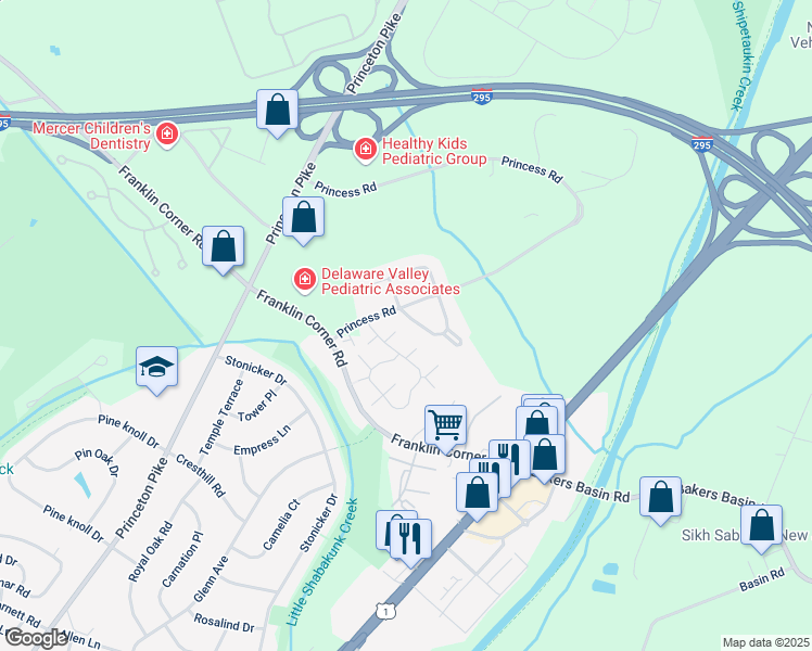 map of restaurants, bars, coffee shops, grocery stores, and more near 110 Copperfield Drive in Trenton