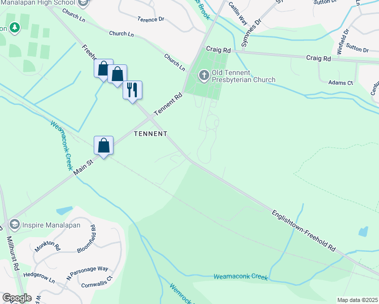 map of restaurants, bars, coffee shops, grocery stores, and more near 222 Englishtown-Freehold Road in Manalapan Township