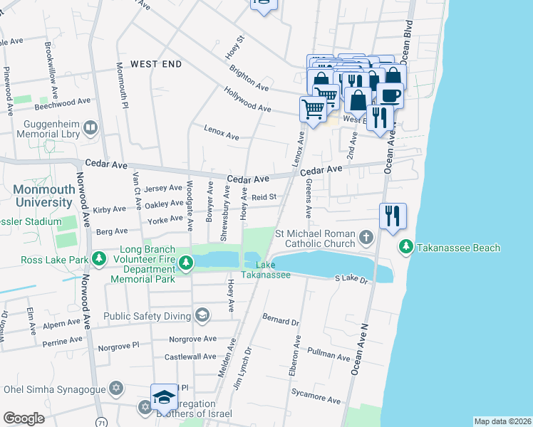 map of restaurants, bars, coffee shops, grocery stores, and more near 8 Cottage Avenue in Long Branch