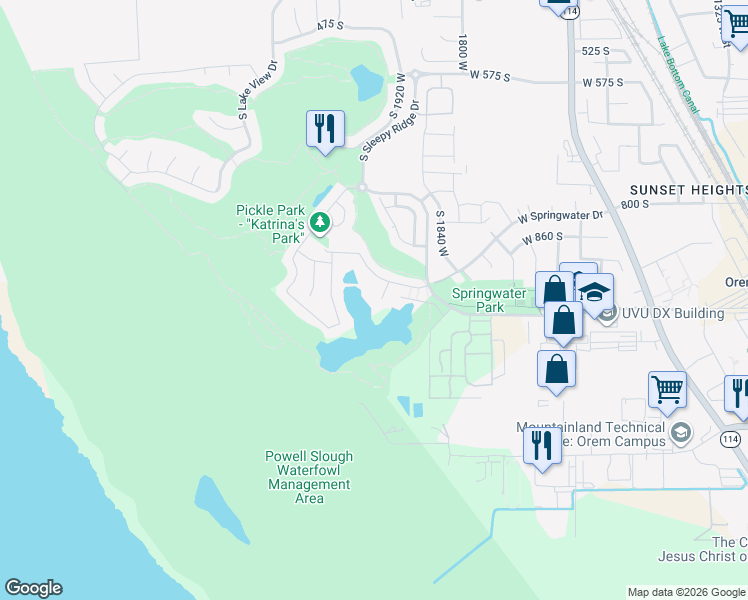 map of restaurants, bars, coffee shops, grocery stores, and more near 962 1925 West in Orem