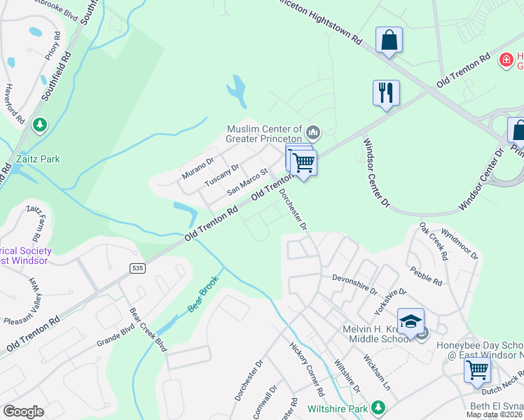 map of restaurants, bars, coffee shops, grocery stores, and more near 2011-2015 Old Trenton Road in West Windsor Township