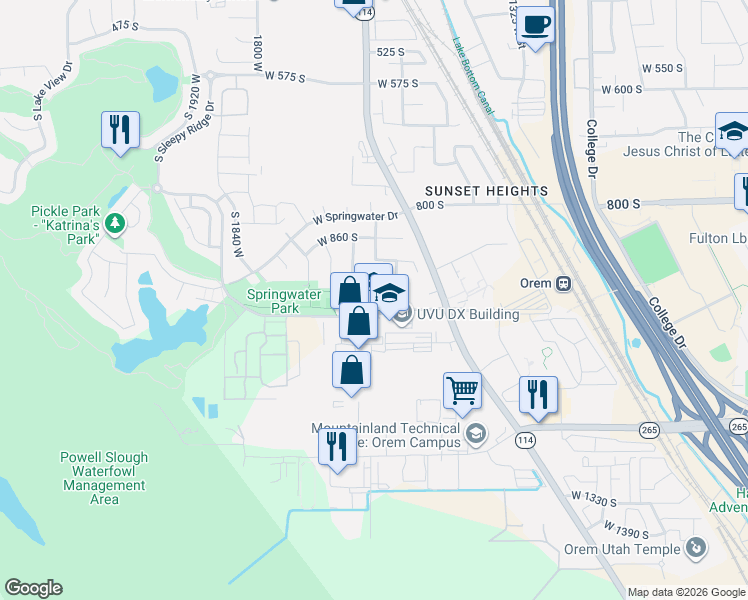 map of restaurants, bars, coffee shops, grocery stores, and more near 1596 980 South in Orem