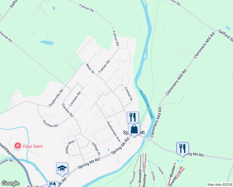 map of restaurants, bars, coffee shops, grocery stores, and more near 119 Main Street in Schwenksville