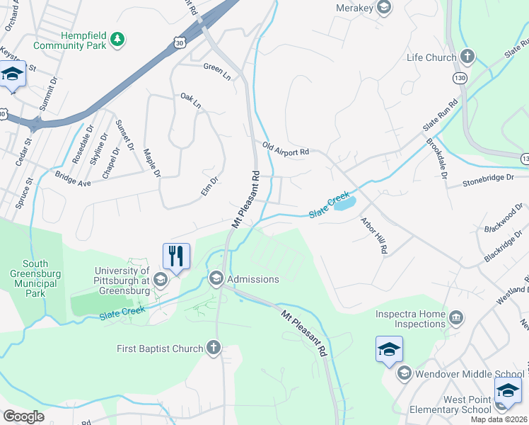 map of restaurants, bars, coffee shops, grocery stores, and more near 9 Redgrave Drive in Greensburg