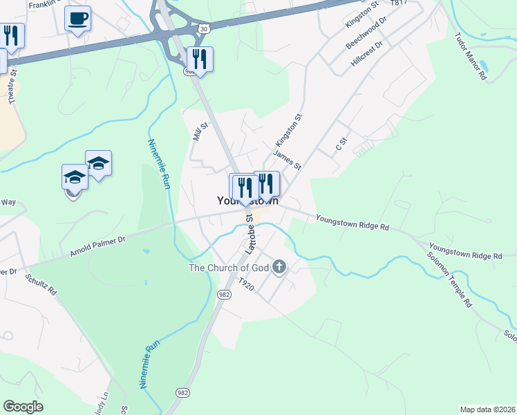 map of restaurants, bars, coffee shops, grocery stores, and more near in Youngstown