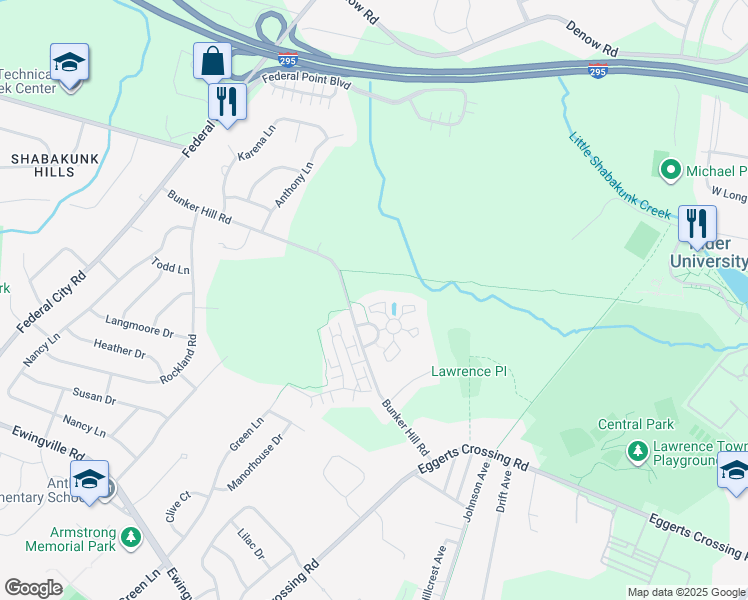 map of restaurants, bars, coffee shops, grocery stores, and more near 11233 Creekside Court in Lawrence Township
