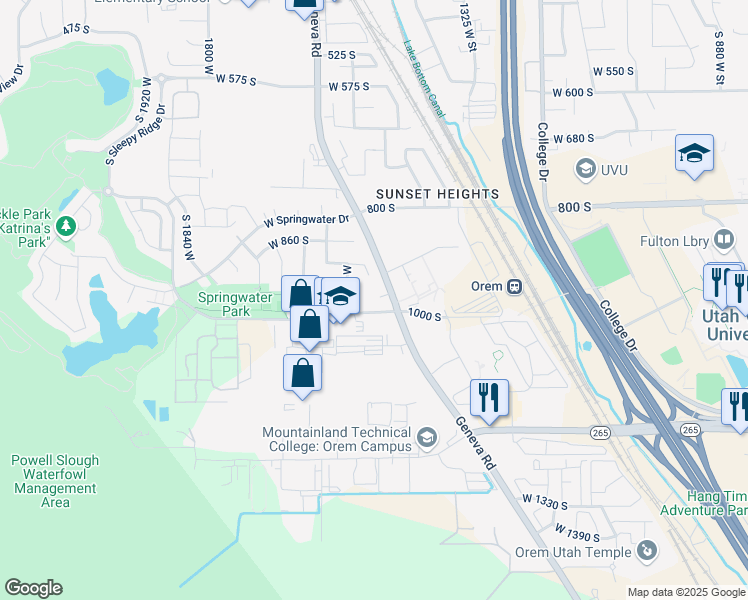 map of restaurants, bars, coffee shops, grocery stores, and more near 961 South 1555 West in Orem