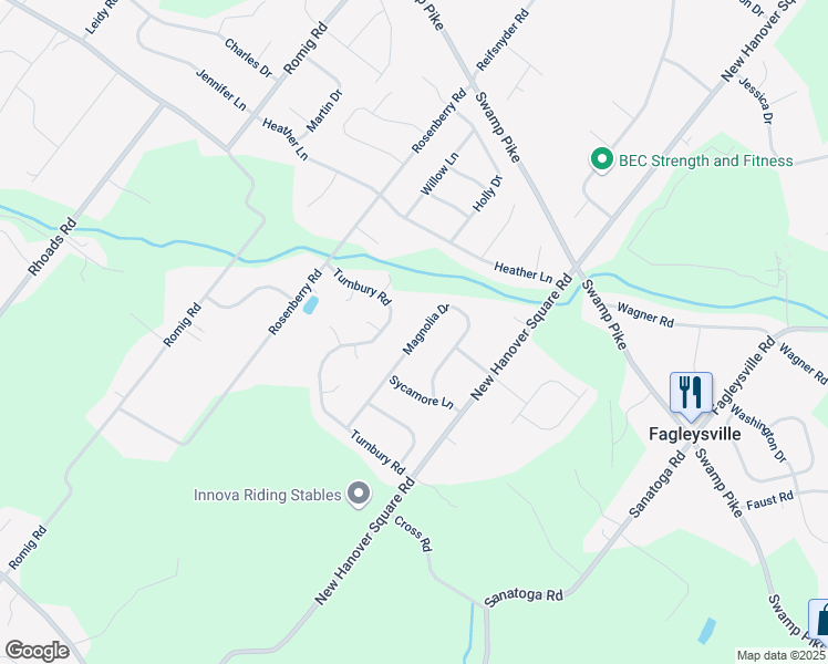 map of restaurants, bars, coffee shops, grocery stores, and more near 2450 Magnolia Drive in Gilbertsville