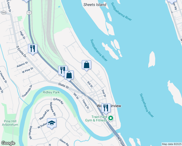 map of restaurants, bars, coffee shops, grocery stores, and more near 454 High Street in Enola