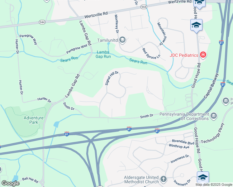 map of restaurants, bars, coffee shops, grocery stores, and more near 1833 Signal Hill Drive in Mechanicsburg