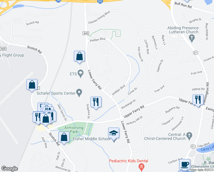 map of restaurants, bars, coffee shops, grocery stores, and more near 232 Masterson Court in Ewing Township