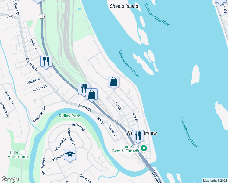 map of restaurants, bars, coffee shops, grocery stores, and more near 1119 2nd Street in West Fairview