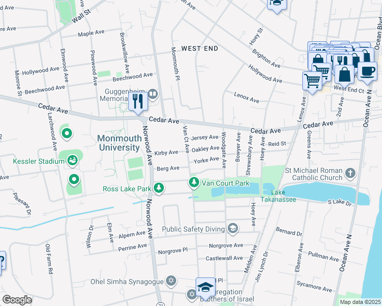 map of restaurants, bars, coffee shops, grocery stores, and more near 777 Van Court Avenue in Long Branch