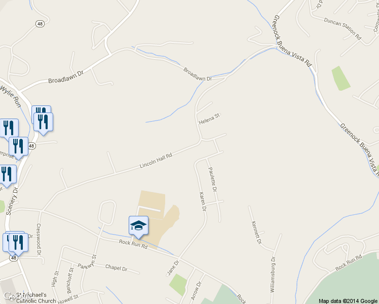 map of restaurants, bars, coffee shops, grocery stores, and more near 368 Lincoln Hall Rd in Elizabeth