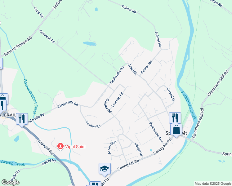 map of restaurants, bars, coffee shops, grocery stores, and more near 245 Grimley Rd in Schwenksville