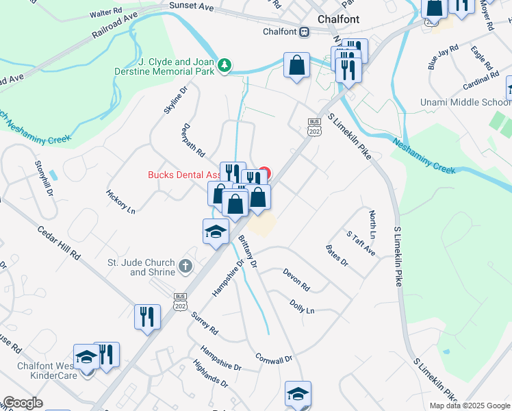 map of restaurants, bars, coffee shops, grocery stores, and more near 220 West Butler Avenue in Chalfont