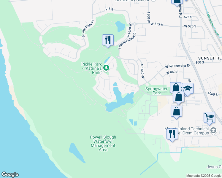map of restaurants, bars, coffee shops, grocery stores, and more near 947 South 2040 West in Orem