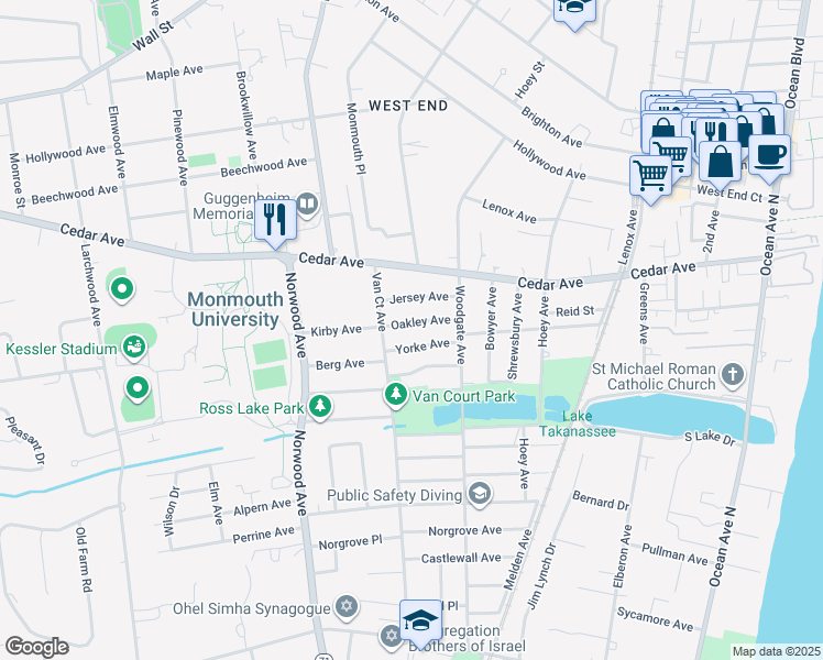 map of restaurants, bars, coffee shops, grocery stores, and more near 312 Oakley Avenue in Long Branch