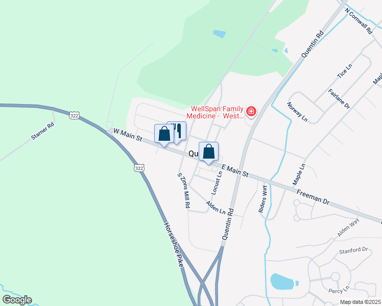 map of restaurants, bars, coffee shops, grocery stores, and more near 63 West Main Street in Lebanon
