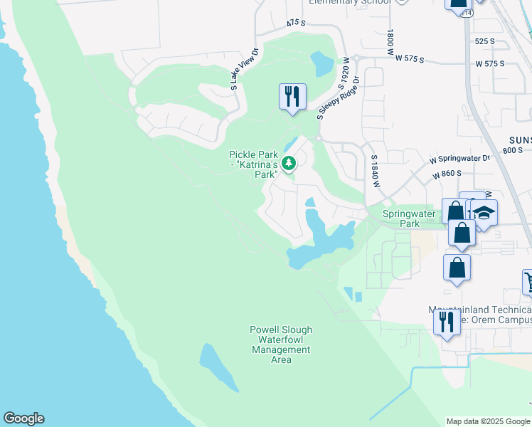 map of restaurants, bars, coffee shops, grocery stores, and more near 2139 West 980 South Street in Orem