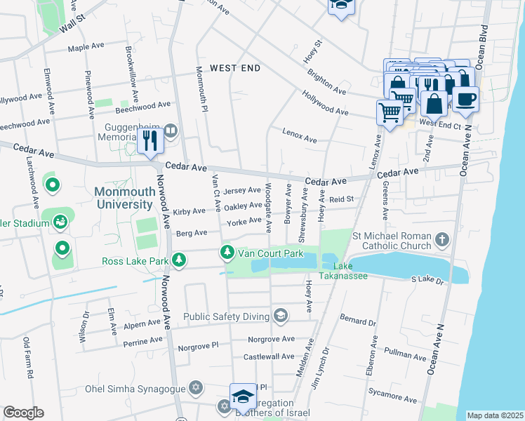 map of restaurants, bars, coffee shops, grocery stores, and more near 231 Cottage Avenue in Long Branch